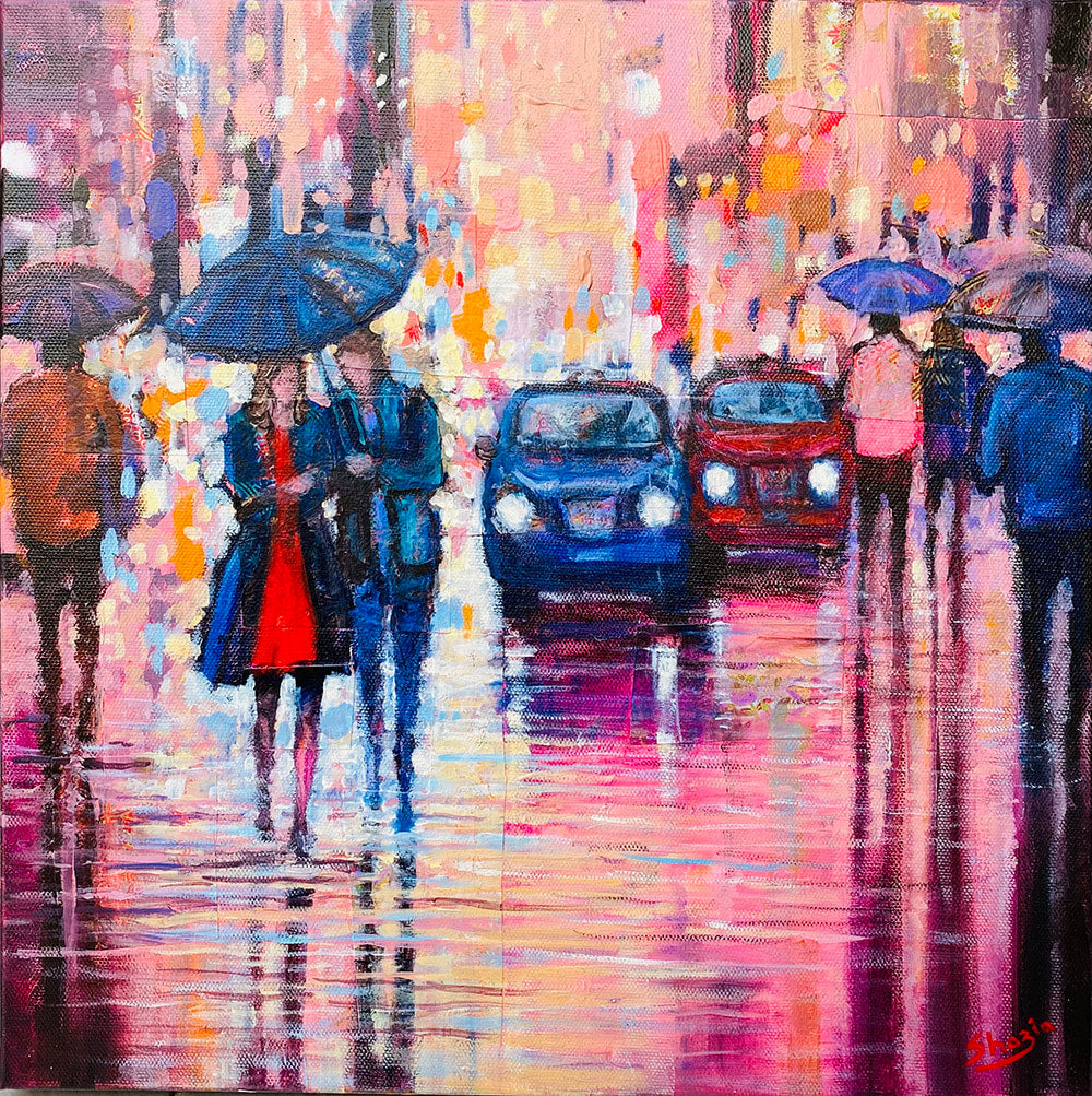 Rainy city painting