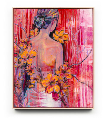 Female portrait and floral painting